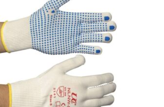 Ultimate Industrial NLNW-D/08 NLNW-D Low Lint PVC Dotted Nylon Gloves, 1 Pair, Size 8/Medium, White