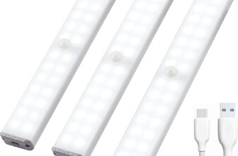 Under Cabinet Lights Motion Sensor LED Strip Lights for Kitchen, Wardrobe, Cupboards Rechargeable USB-C Easy Install White Light 3 Pack