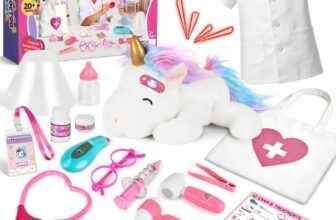 Unicorn Doctors Set for Kids, Children Pet Vet Set with Stethoscope, Doctor Costume, Kids Role Play Toys Ages 3 4 5 6, Educational Gift for Christmas & Birthday