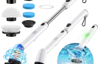 Upgraded Electric Cleaning Brush, IPX7 Full-body Waterproof Electric Spin Scrubber with 2 Speeds, Adjustable Long Handle & Replaceable Brushes, Cleaning Tool for Tub Car Bathroom Shower Floor Tile