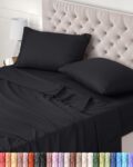Utopia Bedding Bed Sheet Set Double, Black, 4 Piece Fitted Sheet, Flat Sheet with 2 Pillow Cases 50×75 Wrinkle, Shrinkage & Fade Resistant Oeko-Tex Certified, Polyester Microfiber Fabric