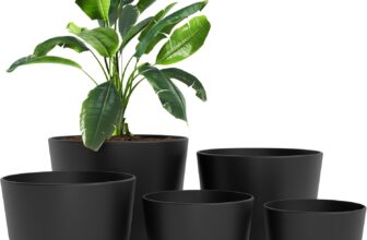 Utopia Home Plastic Planters Black, Flower Nursery Pots Indoor Modern Decorative Plastic Pots for Plants, Succulents, Flowers, and Cactus 5 Pack, Multisize