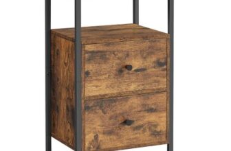 VASAGLE 2-Drawer Industrial Nightstand, Rustic Brown & Black LET521B01