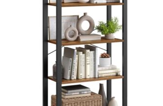 VASAGLE 4-Tier Bookshelf, Bookcase, Shelving Unit, 30 x 66 x 120 cm, Industrial, Rustic Brown and Ink Black