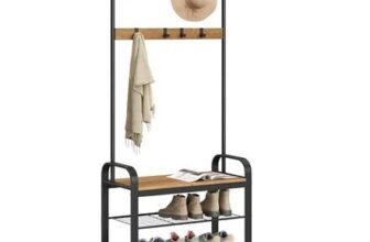 VASAGLE 4-in-1 Coat Rack with Shoe Storage Bench
