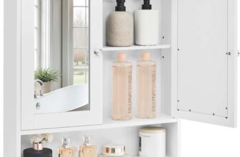 VASAGLE Bathroom Cabinet with Mirror, Wall Cabinet with 2 Mirrored Doors and Open Compartment, 13 x 56.5 x 58.5 cm, White