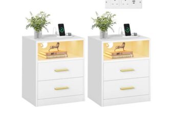 VASAGLE Bedside tables with charging station and LED lighting Cloud White ( SONGMICS Home Club / USB A & USB C ) w/code