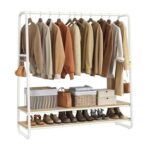 VASAGLE Clothes Rail with 2 Shelves, 6 S Hooks, Steel