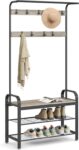VASAGLE Coat Rack, Coat Stand with Shoe Storage Bench, 4-in-1 Design, with 9 Removable Hooks,