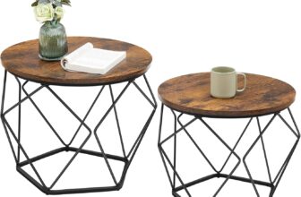VASAGLE Coffee Tables, Set of 2 Side Tables, Robust Steel Frame, for Living Room, Bedroom, Rustic Brown and Black LET040B01