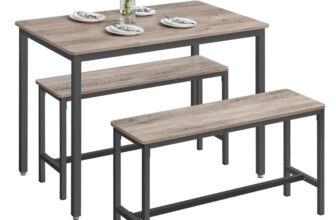 VASAGLE Dining Table with 2 Benches, 3 Piece Set, Kitchen Table of 70 x 110 x 75 cm, 2 Benches of 30 x 97 x 50 cm Each