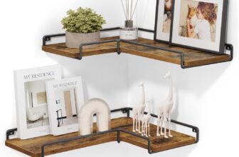 VASAGLE Floating Shelves, Set of 2, L-Shaped Corner Shelves for Wall, Corner Wall Shelf, Industrial Style, for Living Room, Bedroom, Kitchen, Rustic Brown and Black LLS831B01