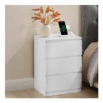 VASAGLE Kailyn Bedside Table with USB Ports, Drawers, Cloud White