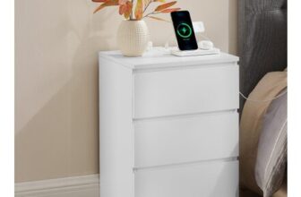 VASAGLE Kailyn Bedside Table with USB Ports, Drawers, Cloud White