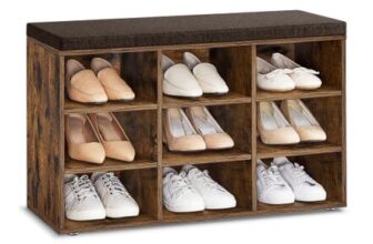 VASAGLE Shoe Bench with Padded Seat and 9 Adjustable Shelves
