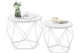 VASAGLE round Coffee Table Set of 2, Two-Tone White
