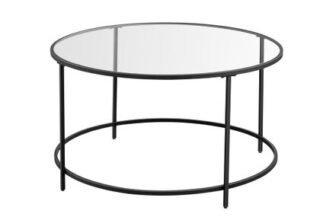 VASAGLE round Glass Coffee Table with Metal Frame, Black