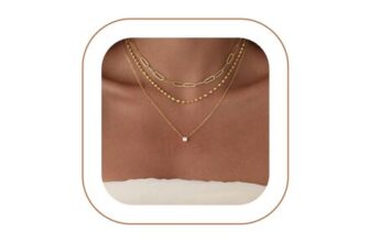VIROMY 14k Gold-Plated Zircon Pendant Paperclip Chain Necklace