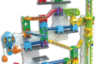 VTech Marble Rush Free Fall Vertical Set, Construction Set for Kids, 93 Building Pieces & 10 Marbles, Interactive Building Toy, Suitable for Ages 6, 7, 8 Years, English Version