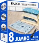 Vacuum Storage Bags 8 Jumbo, Space Saver Bags with Travel Hand Pump, Compression Airtight Sealer Bags for Clothes, Bedding, Pillows, Comforters, Blankets