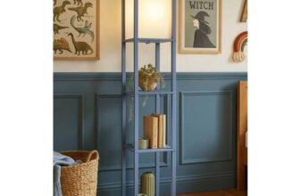 ValueLights Struttura Blue Wood Shelving Floor Lamp