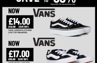 Vans Junior Platform Low Top Shoes £12.60 With Code/ Vans Skool Low Top Sneakers Black White £15.30 with code