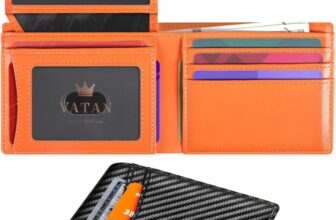 Vatan Wallet for Men Slim RFID Blocking Leather Credit Card Holder Wallet for 15 Cards, Bifold Minimalist Thin Wallet with 2 ID Windows & Cash Slot, with Gift Box (Carbon Black and Orange)