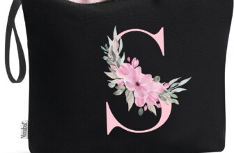 Vavabox A-Z Personalized Initial Makeup Bag, Birthday Gifts for Women Unique,Bride Bridesmaid Gift Cosmetic Bags (S, Black)