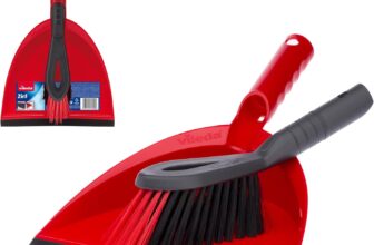 Vileda Dust Pan & Brush Set – 2in1 Brush and Pan Set with Durable Bristles & Easy to Sweep Rubber Blade – Ergonomic Handle and Clip to Combine for Easy Storage