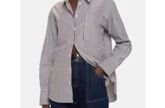 WHISTLES Black/White Stripe Relaxed Fit Cotton Shirt – Size 8 Only