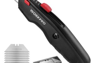 WORKPRO Premium Utility Knife, Metal Retractable Box Cutter with Quick-Change Blade – Black, Blue, Red