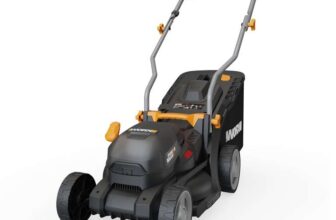 WORX WG733E 20V Brushless Cordless Lawnmower Up to 200m² 33cm Cut-to-Edge Deck IntelliCut 6-Height Adjust 35L Grass Bag 4.0Ah
