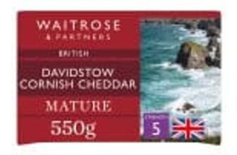 Waitrose Davidstow Cornish Mature Cheddar Cheese Strength 5 Large 550g