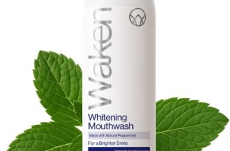 Waken Whitening Mouthwash, clinically Tested whitening Formula for a Brighter Smile, Prevents Enamel Stains, Alcohol-Free, Vegan, Recycled Packaging, Natural Peppermint Flavour, 500ml