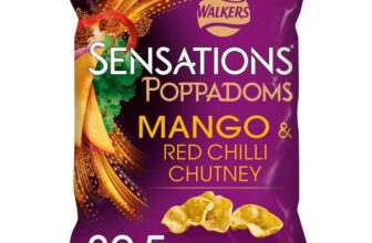 Walkers Sensations Mango & Chilli Chutney Sharing Poppadoms 82.5g – S&S £1.12