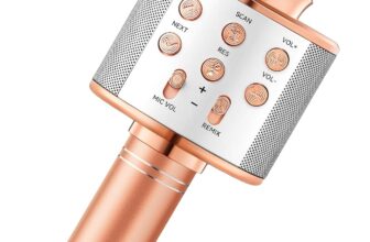 Warmiehomy Kids Microphone Portable Karaoke Birthday Gifts for 4 5 6 Year Old Girl Bluetooth Microphone Toy Home KTV Singing for Age 3-12 Children Presents, Rose Gold