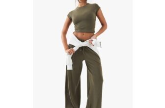 Washed Khaki Wide-Leg Trousers