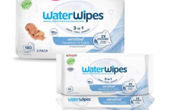 WaterWipes Sensitive Newborn & Baby Wipes, 180 Count (3 Packs), 3-In-1 Cleans, Cares, Protects, 99.9% Water, Unscented