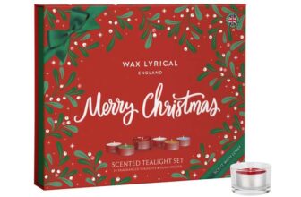 Wax Lyrical England Merry Christmas Scented Tealight Set, 24 Fragranced Tealights with Glass Holder (£8.07 S&S)