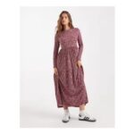 Wednesdays Girl Long Sleeve Smudge Spot Midaxi in Burgundy Size 6