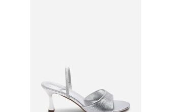 Wheres That from Harmony Silver Open Toe mid Heel Sandal with Sling Back