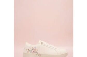 White Floral Lace up Cupsole Trainers