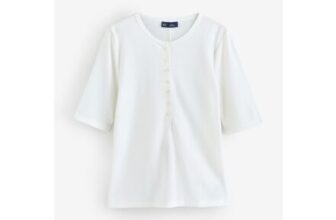 White Modern Rib Short Sleeve Henley T-Shirt