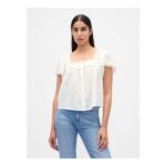 White Neck Top Lace-Trim Square-Neck Crop Top