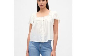 White Neck Top Lace-Trim Square-Neck Crop Top