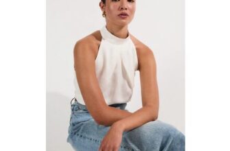 White Viscose Linen Cross-Front Halter-Neck Woven Top Karen Millen