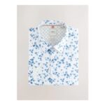 White/Blue Watercolour Ditsy Floral Slim Fit 100% Cotton Long Sleeve Single Cuff