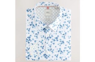 White/Blue Watercolour Ditsy Floral Slim Fit 100% Cotton Long Sleeve Single Cuff