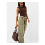 Wide Leg Denim Trousers Green