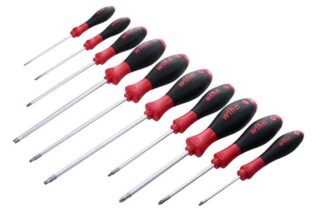 Wiha 30290 SoftFinish Grip Screwdriver Set, Slotted 3.0-6.5, Phillips Number 0-2 and Square Number 1-3, 10-Piece Set